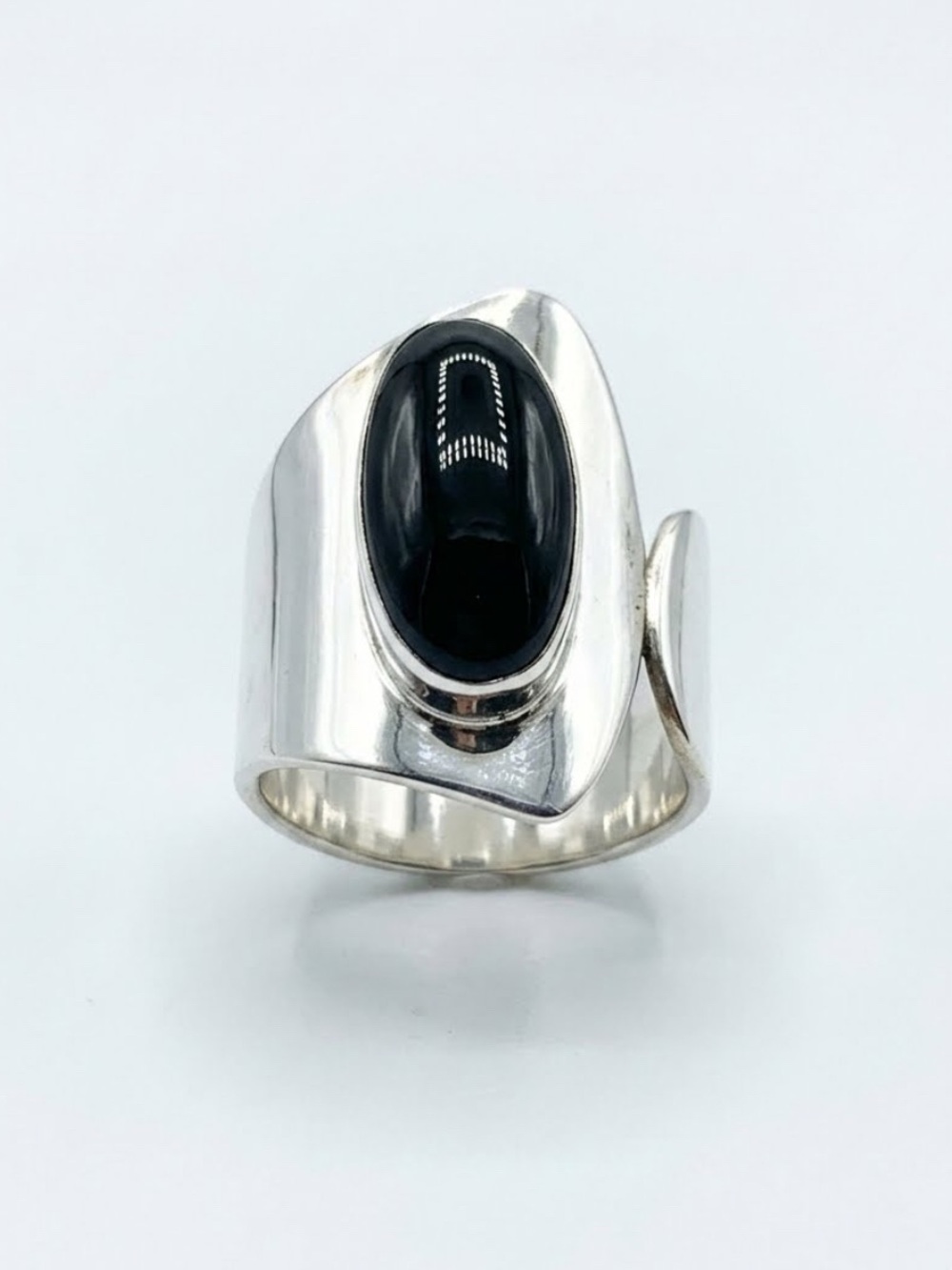 1990s VTG House of Bangles Mexico Sterling Silver Black Onyx Wrap Ring Size 6.5